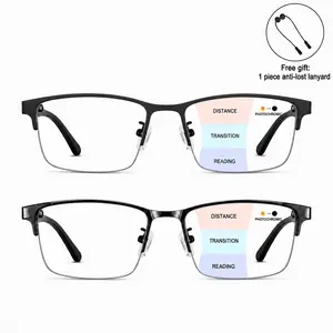 Photochromic Progressive Multifocal Reading Glasses for Men Women, Lightweight Transition Readers for Near Mid Far Vision, Anti-Lost Lanyard Included