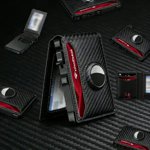 Minimalist Men’s Slim Wallet: 9 - 13 Cards, Money Clip, ID Window. RFID - Blocking, Aluminum Bifold Pop - Up Men's Minimalist Bifold Wallet with AirTag Compartment Perfect Gift (AirTag Not Included)