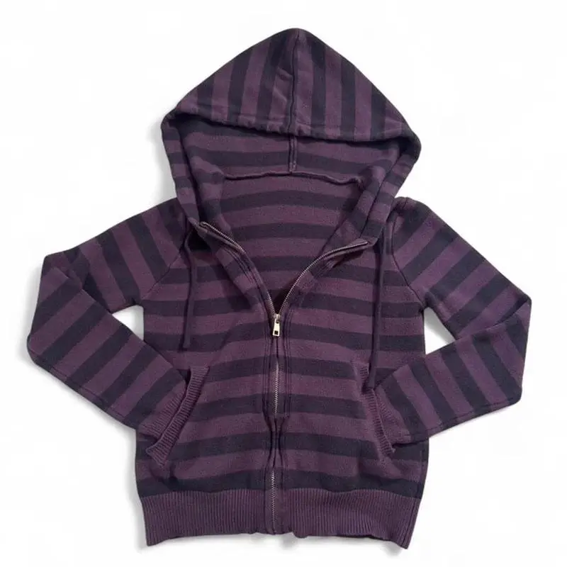 Women Hoodie Zip-up Long Sleeve Hooded Sweatshirt Striped Kangaroo Pocket Zip Up Hoodie Slim Fit Sweatshirt Woman Zipper