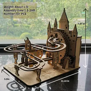 Electric 3D Wooden Puzzle Marble Run Model Kit - Handmade Brain Teaser, DIY Crafts Kits, Christmas Gift for Woodwork Enthusiasts