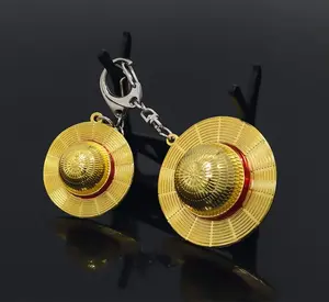 One Piece Luffy's Straw Hat Metal Keychain Gold Bronze Portable Detachable - Detailed Anime Peripheral Metal Pendant Key Ring Ornament Phone Bag