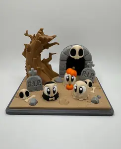 3D Printed Graveyard Scene | Spooky Halloween Decoration | Cute Ghost Figurines | Haunted Cemetery Tabletop Display