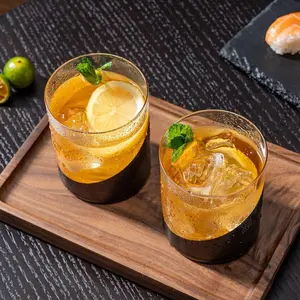 Black and Gold Cocktail Glasses, Old Fashioned Lowball Whiskey Rocks Drinking Glass, Set of 6