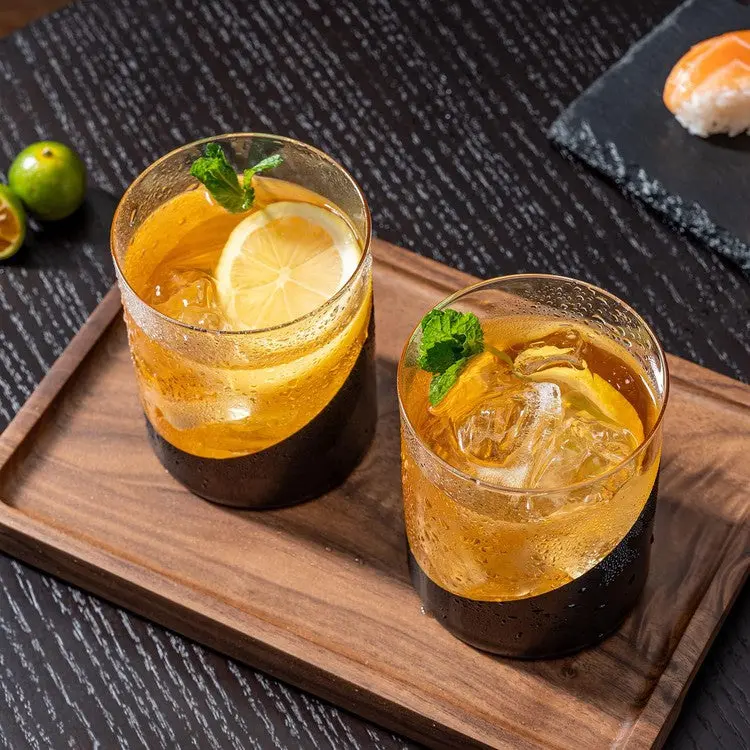 Black and Gold Cocktail Glasses, Old Fashioned Lowball Whiskey Rocks Drinking Glass, Set of 6