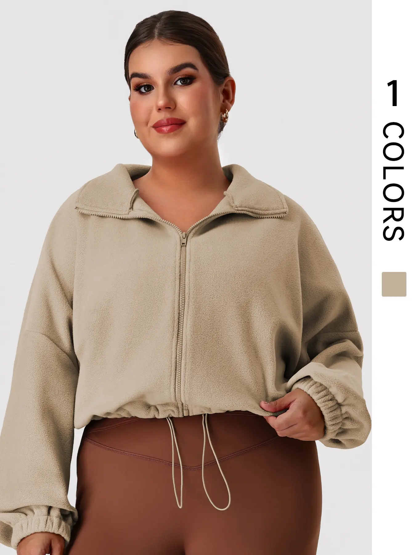 Women's Casual Training Outdoor Plus Size Fitness Jacket, Zipper Fleece Full-Open Yoga Coat, Drawstring Waist Loose Running Sports Jacket