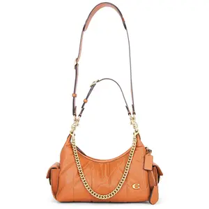 Coach Soft Quilted Leather Pocket Juliet 30 Bag in Amber Brown