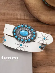Vintage Edgy Punk Snake Embossed Rivet Fashion PU Bling Concho Western Belt for Women