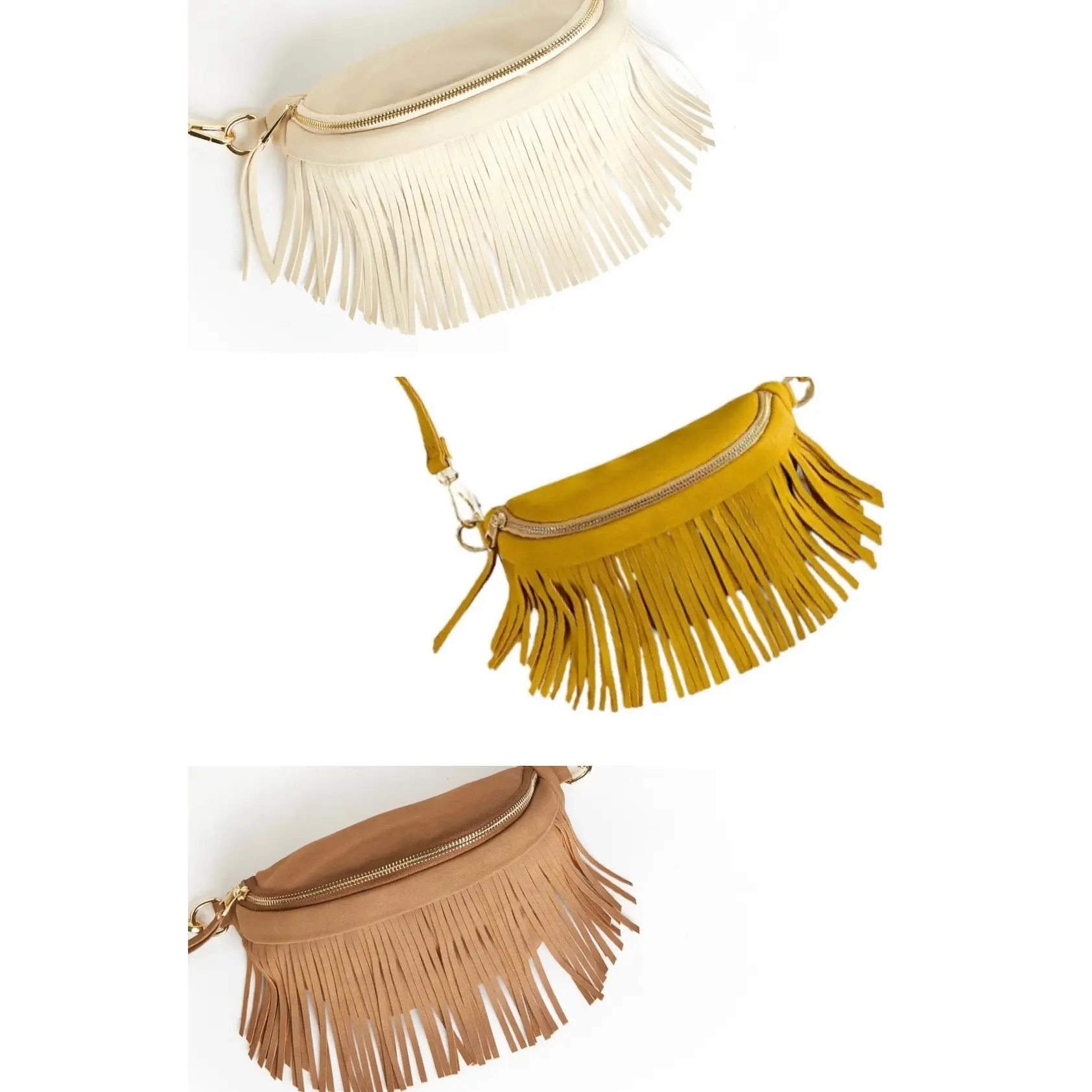Suede Bum-Hip Bag with Removable Fringe
