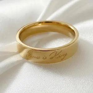 Jesus is King Skinny 18K PVD Gold Ring Band Christian Jewelry Positive Affirmations Anti Tarnish 316L Stainless Steel Hypoallergenic Durable