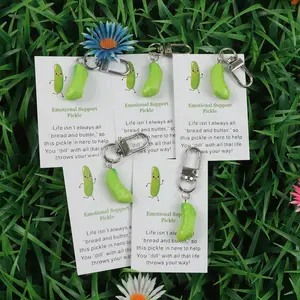 Emotional Support Pickle Keychain, 1 Count/5 Counts Durable Material Cute Pickle Decorative Gift with Encouragement Card, Perfect Birthday, Holiday and Party Gift