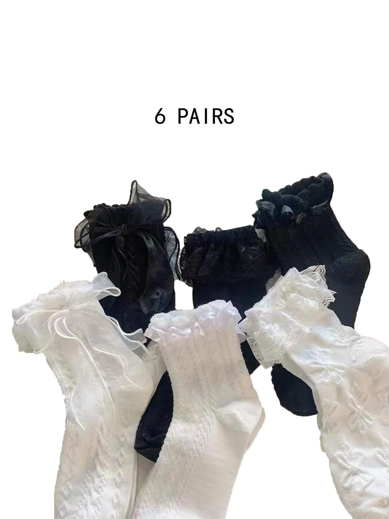 Women's Bow Decor Contrast Lace Crew Socks, Cute Textured Fashion Casual Socks for Daily Outdoor Wear, Ladies Socks for All Seasons, Womenswear