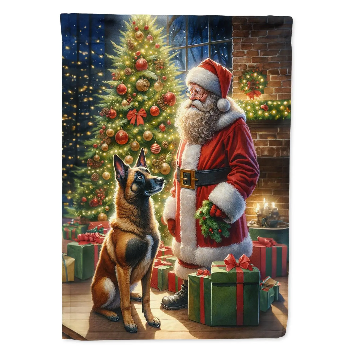 Belgian Malinois and Santa Claus Garden Flag Mailbox Decorative Yard Banner Outside Patio Artwork for Flower Beds, Garden Size, Multicolor