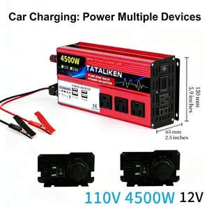 Portable Power Inverter, 12V DC to 110V AC 5000W Peak Modified Sine Wave Voltage Transformer with Full Safety Protection, LCD Display, Multi-Use Ports for Road Travel, RV Life
