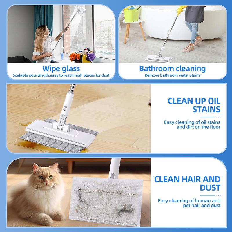 2026 Upgraded Snap Grip Mop Extendable – Contactless Flat Mop for Wet and Dry Cleaning Includes 1 Mop and 6 Microfiber Cloths Locking Head for Floors Walls Corners & Tight Gaps