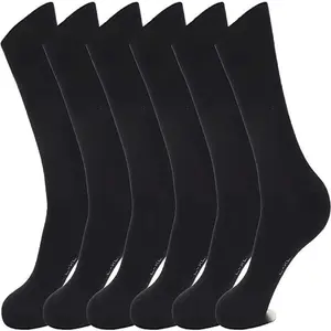 6 Pairs of 98% Pure Cotton Solid Color Dress Crew Socks, Suitable for Business and Casual Wear for Men and Women Black Plain