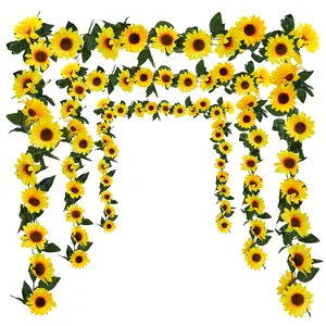 3 Pack Artificial Sunflower Garland, 7.5ft/Strand Silk Sunflowers Hanging Vines Flowers with Green Leaves for Room Kitchen Garden Birthday Wedding Party Table Decor Large