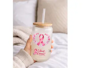 Cancer survivor , Warrior 16 oz Frosted Glass can with bamboo lid and straw.