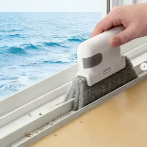 2-in-1 Detachable Window Groove Cleaning Brush with Scraper - Plastic Track Crevice Scrubber for Sliding Doors, Sills & Frames, Home No-Blind-Spot Dust & Grime Remover