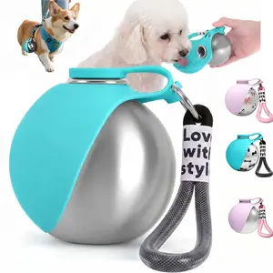 Portable Dog Water Bottle for Outdoor Use Stainless Steel Hooked Spherical Refillable Foldable Water Dispenser Pet Supplies Slow Feeder Bowls in the go dogfeeder