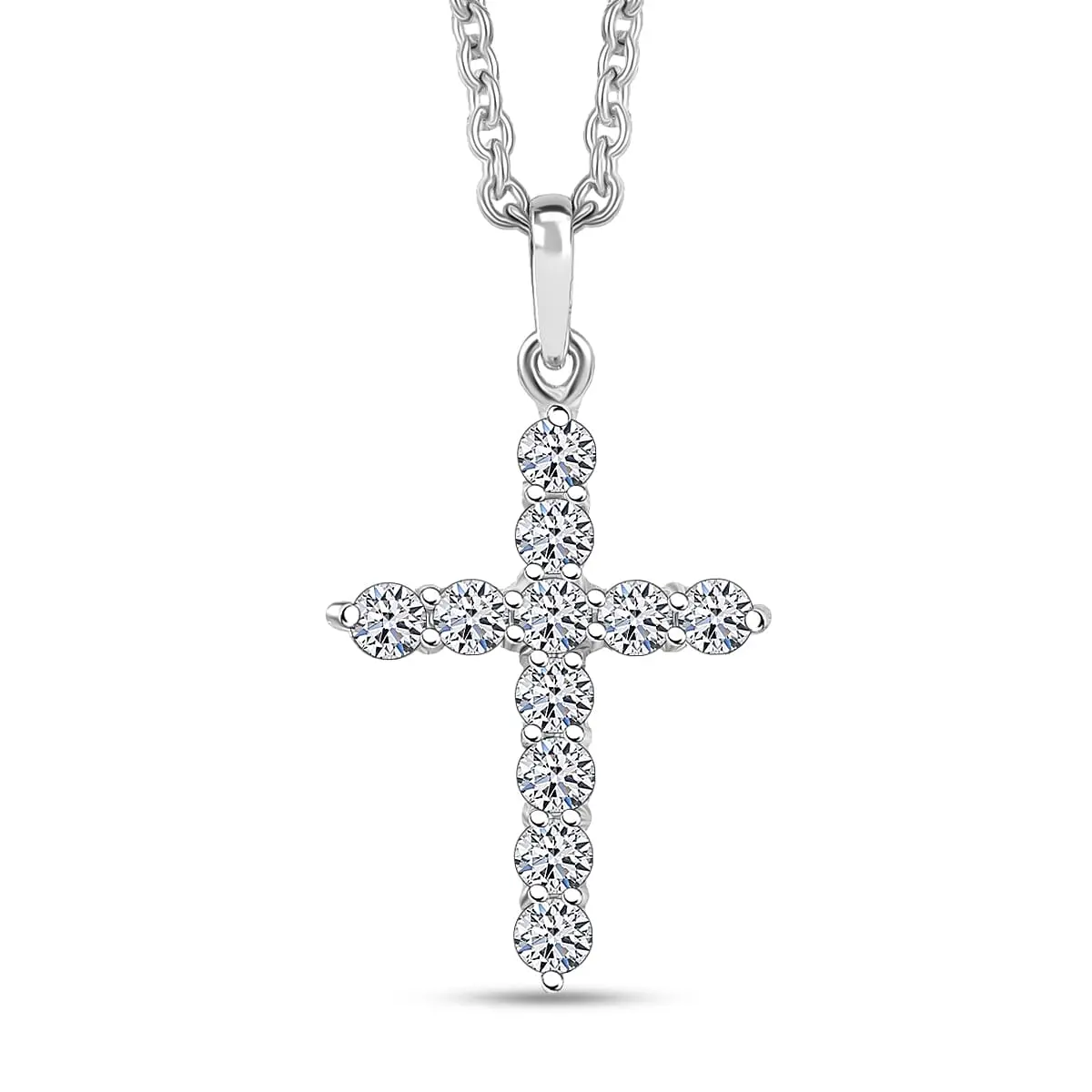 Luxuriant Lab Grown Diamond G-H SI 0.50 ctw Classic Cross Pendant Necklace (20 Inches) in Rhodium Over Sterling Silver