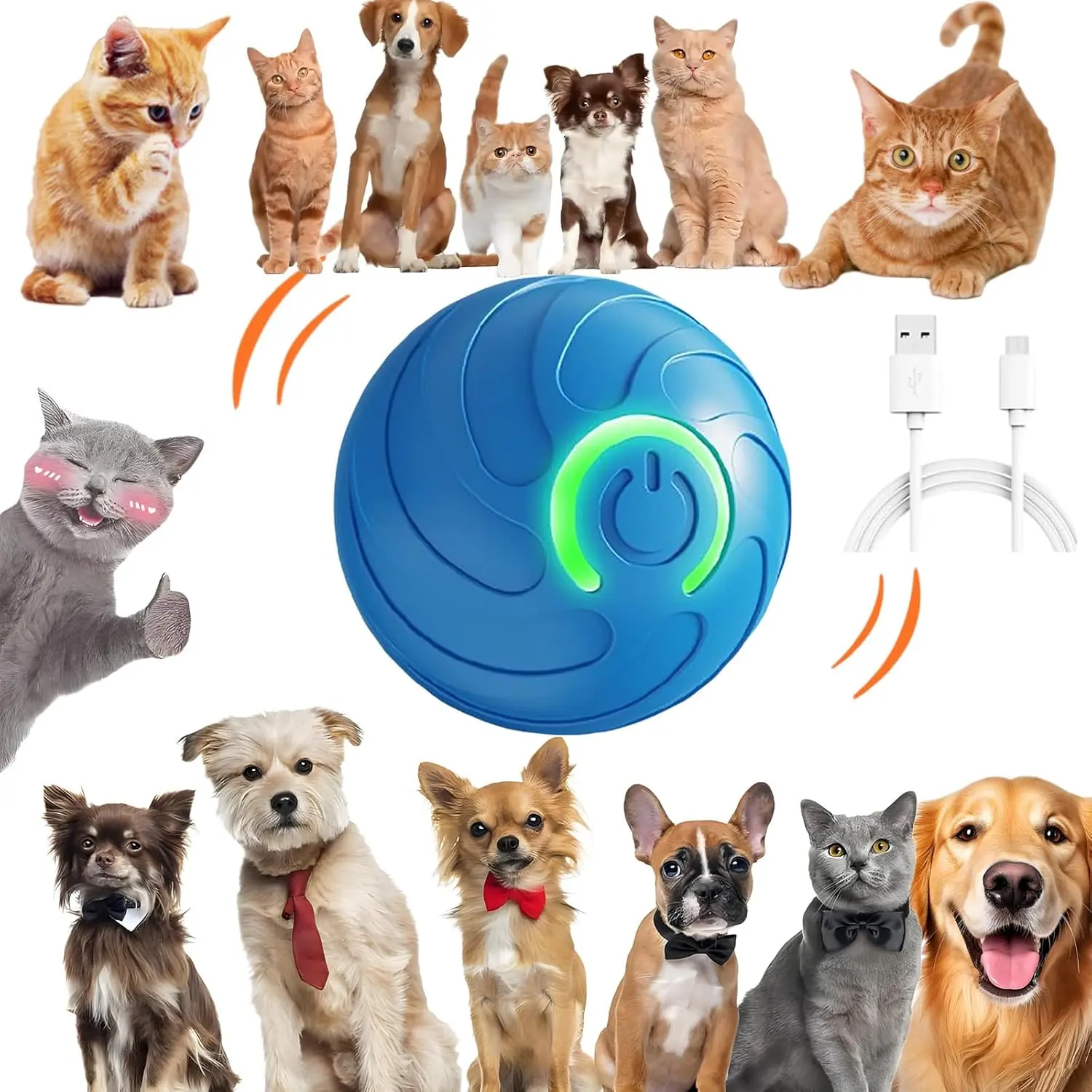 Smart Jumping Ball for Dogs & Cats Duraspin Dog Bouncing Ball Random Path Electric Automatic Moving and Rolling Pets Toy Interactive Jumping Vibrating Bouncing Balls for Puppy Toys（1Pack，Blue） Geojec