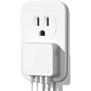 Nekmit Flat GaN Fast Charging USB C & USB A Wall Charger, 65W, Dual Ports, for iPhone 15 Pro Max/iPad Pro/AirPods/Galaxy, White portable everyday  gadgets