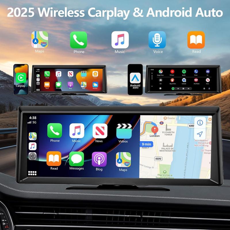 【Hieha】New Year  Gift：2026 Top-Rated Carplay Dash Cam:Updated 8.14" Portable Touchscreen with Wireless Carplay, Android Auto, 1080P Backup, and 2K Front Camera — Complete GPS Navigation System Carplay for Any Car Carplay  Screen Big Screen Carplay