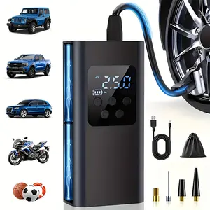 Portable digital display air compressor, mini wireless tire inflator, with rechargeable battery, LED lights, suitable for cars, motorcycles, bicycles, and balls. Perfect for Father's Day and birthday gifts.