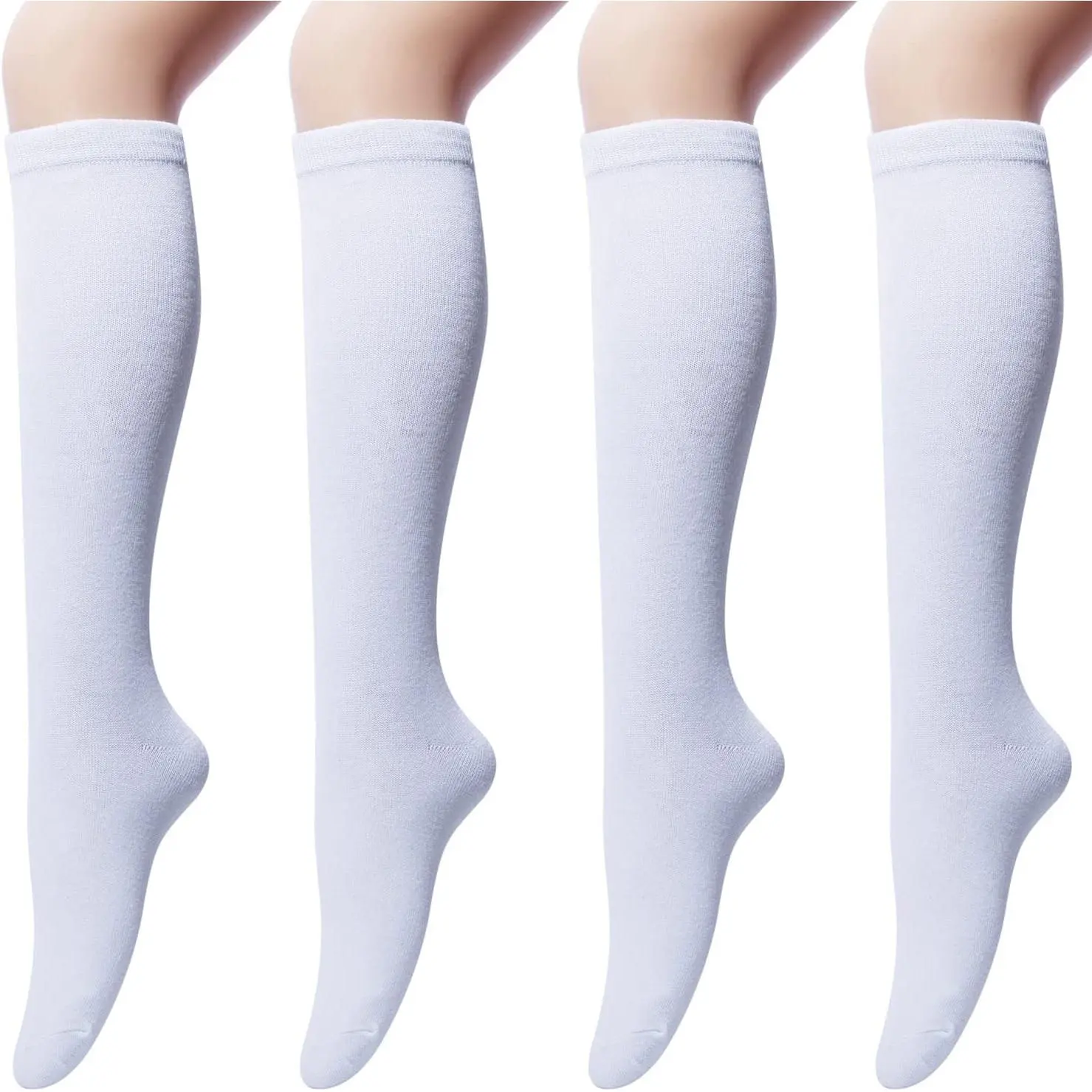 4 Pairs Fashion Knee High Socks for Women,Cotton White Long Tube Sock Set,Stockings for Boot Outdoor Sport Home Yoga,Halloween Christmas Party Gifts