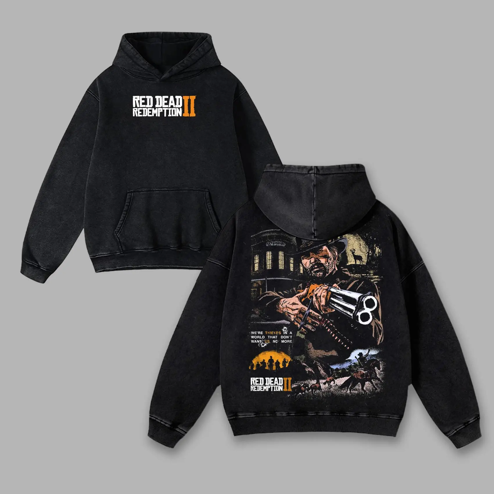 Red Dead Redemption 2 Washed Graphic Hoodie, Vintage Design Pullover Sweatshirt for Men, Cotton Fabric Soft Streetwear Top, Arthur Morgan RDR2 Gift