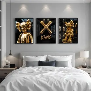 Full Set 3 Hypebeast Gold Poster Graffiti Poster, HypeBeast Kaws Poster, Kaws Wall Art, Kaws Room Decor, HypeBeast room decor