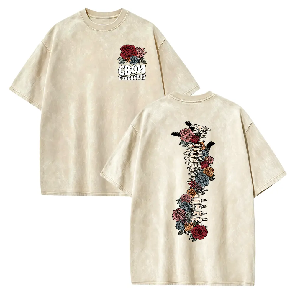 Grow Through It TShirt, Skeleton Mental Health Shirt, Positive Saying Gift Shirt, Flower Spine Shirt, Motivational Tee Shirt