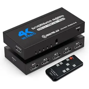HDMI Switch with Remote 5 Port 4K 60Hz, 5 in 1 Out HDMI Switcher Hub Selector Box Supports Ultra HD Dolby Vision, High Speed (Max to 18.5Gbps), HDR10, HDMI 2.0 HDCP 2.2 & 3D