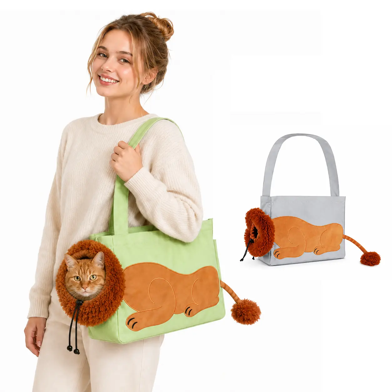 Lion Shape Pet Carrier Bag for Cats & Small Dogs, Cute Portable Pet Tote Bag, Lightweight Canvas Puppy Kitten Travel Bag, Breathable Outdoor Shoulder Bag for Shopping Travel