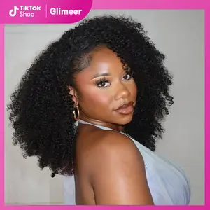 Glimeer Afro Kinky Curly Wear Go Glueless Pre Plucked Hair Line Pre Cut 5x5 Lace Front Wigs 200% Density Afro Curly Human Hair with Bleached Knots Women Beginner Friendly Wig #HolidayHaul