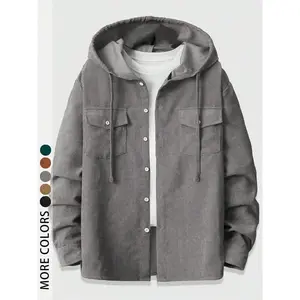 Men's Plain Corduroy Hoodie, Casual Long Sleeve Drawstring Pullover, Loose Fit Fall & Winter Fashion Top, All Seasons Wearable