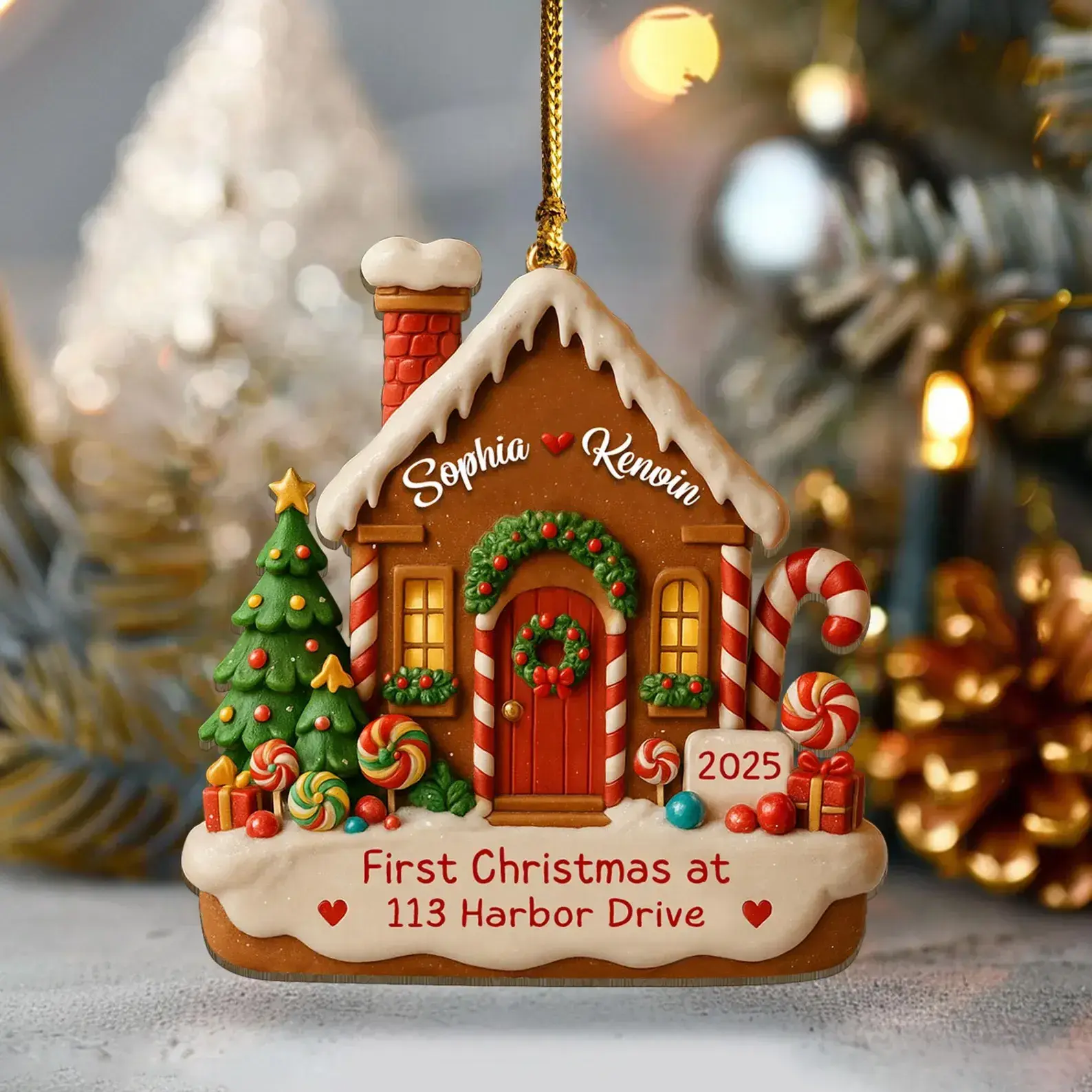 First Christmas in Our New Home Ornament, New Home Gingerbread Acrylic Ornament, New House Christmas Ornament 2025, Housewarming Bauble Gift (Add Your Special Address, Names and Year)