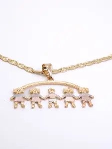 Beautiful Gold-Plated Three Color Pendant of 4 Girls & 1 Boy With an 18-inch or 24-inch Gold-Plated Chain. Necklace For Daughter