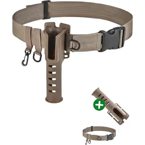 Fishing Rod Holder Belt - Adjustable Waist Wading Belts for Men with Portable Pole Inserter for Spinning Casting Reel, Outdoor Surf Kayak Fly Fishing Gear Accessories Wader Strap (Brown)