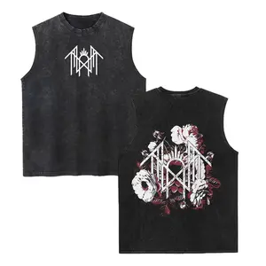 Sleep Token Unisex Cotton Vintage Washed Vest Sleep Symbol Retro Print Casual Regular Fit for Daily Wear Retro Band Style for Couples Perfect Boyfriend Gift