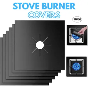 10 Pack Stove Burner Covers Double Thickness Reusable Non-Stick Heat-Resistant Gas Range Protectors for Kitchen and Easy to Clean（Black）FLSEPAMB