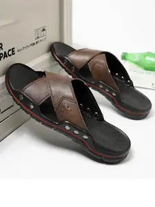 Men's Sporty Cross Strap Slides, Casual Comfortable Slippers for Beach, Outdoor Sports Slippers for Men, Footwear