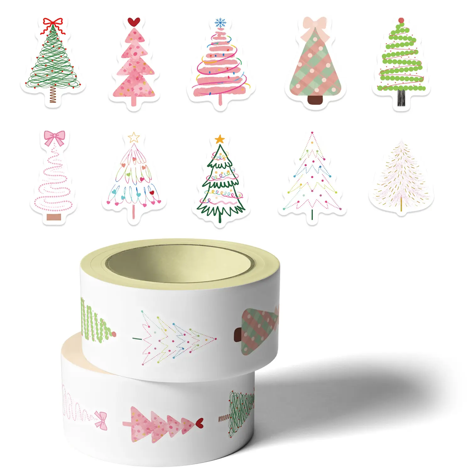 500 Christmas Tree Stickers Roll, Sticker Packs, Festive Holiday Decorations, Fun Cartoon Creative Toys, Notebook Diary Luggage DIY Wall Decals, Scrapbooking