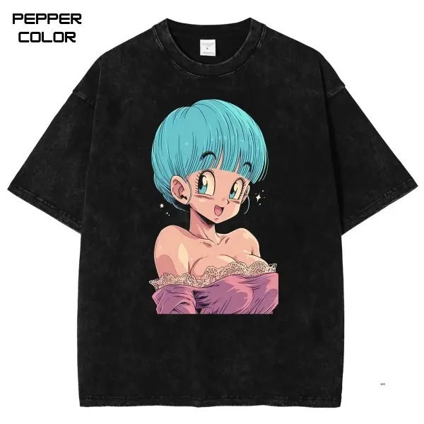 Bulma style T-shirt, DBZ Anime Shirt, Anime Graphic Tee, Japanese Manga Streetwear Shirt, Crewneck Short Sleeve T-Shirt, Trending Unisex Shirt, All Size, Gift for Anime Lovers Menswear Top