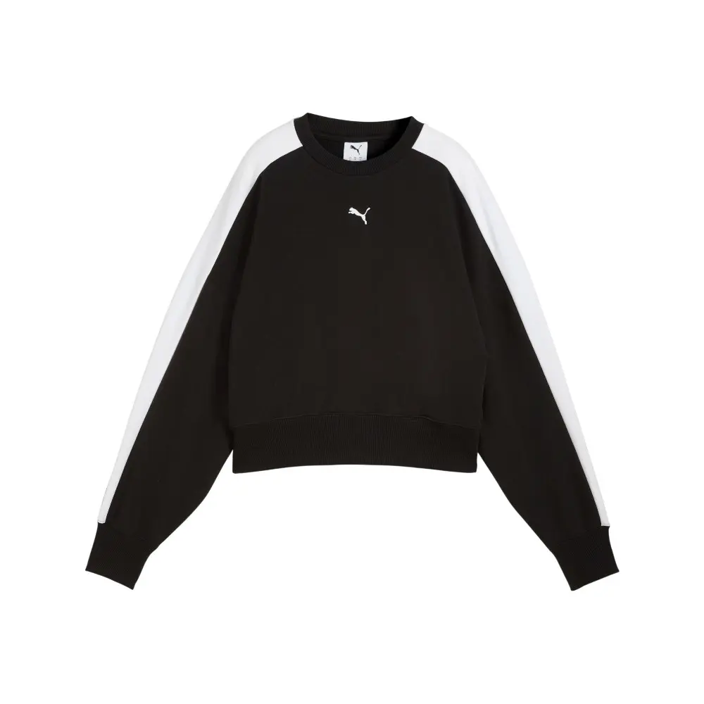 PUMA Womens T7 Over-Oversized Crew Neck Long Sleeve Sweatshirt Casual - Black