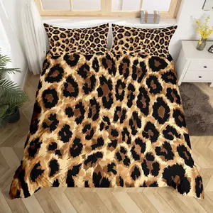 Leopard Print Quilt Cover,Brown Cheetah Print Duvet Cover for Kids Teen Boys Girls Man Women,Africa Wild Animal Hide Bedspread Cover,(No Comforter)