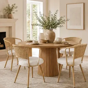 ARCH 4-Piece Wicker Dining Chairs Set Farmhouse Cane Back Kitchen Chairs with Sponge Cushion Wingback Chair Metal Legs Breathable Rattan Backrest for Dining Room Home Beige Brown Options, Beige/Brown Color Options, Product Weight: 12.24 lb