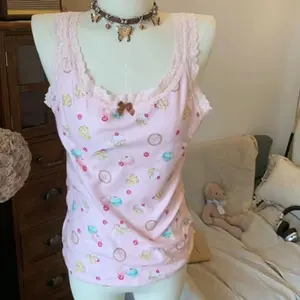 Japanes Cute Sweet Cake Print Tank Tops Kawaii Sleeveless Lace Edge Bow Camisole Summer Casual Thin Soft Top Outside Women 2026