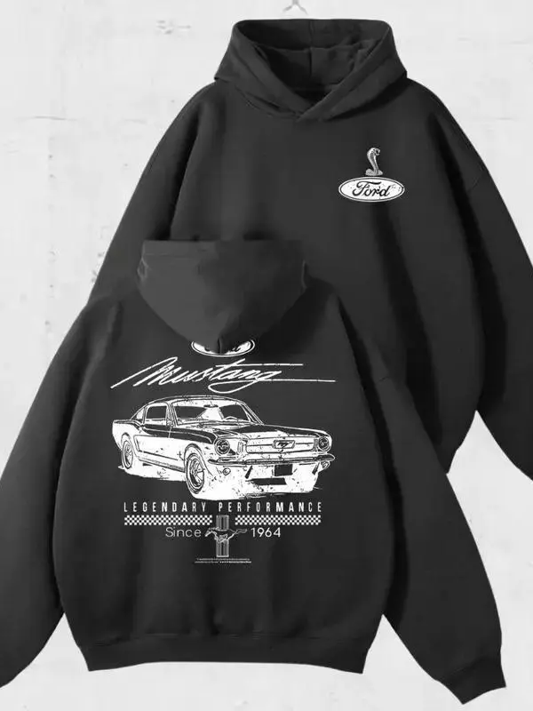 Ford Mustang Hoodie Vintage 1964 Muscle Car Graphic Legendary Performance Tribute Classic Unisex Fleece for Car Lovers Pullover Streetwear