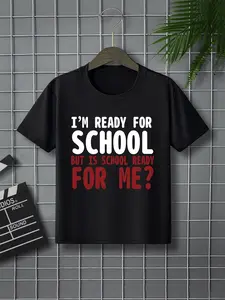 Boy's  Letter Print Round Neck Tee, Casual Short Sleeve T-shirt for Summer, Kids Clothes for Daily Wear, Graphic Printed Tee, Funny Saying Shirt